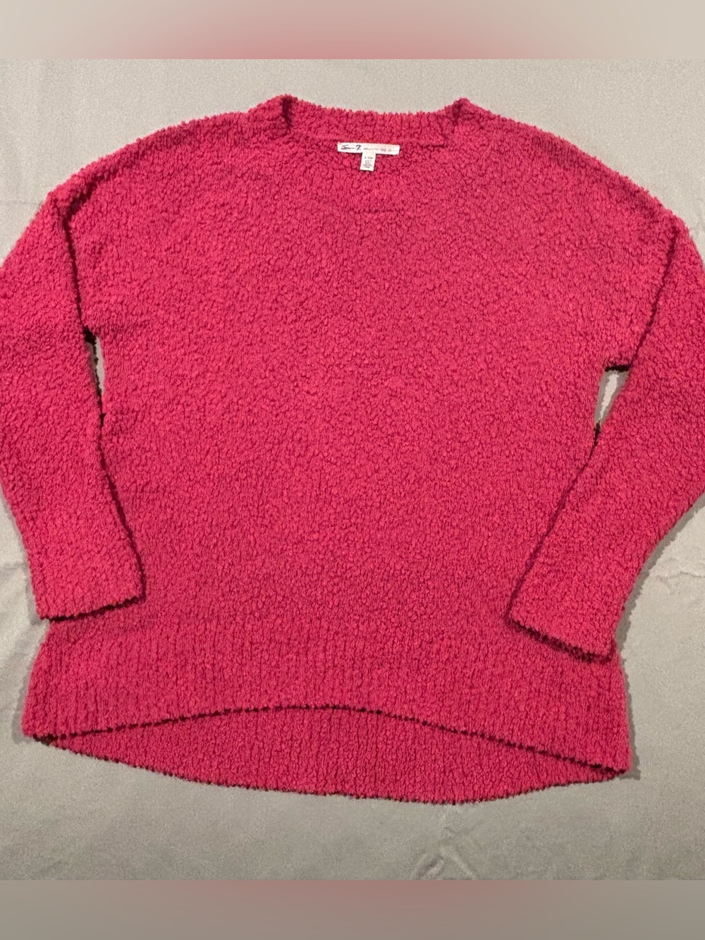 Seven7 Pink Bouclé Crewneck Sweater